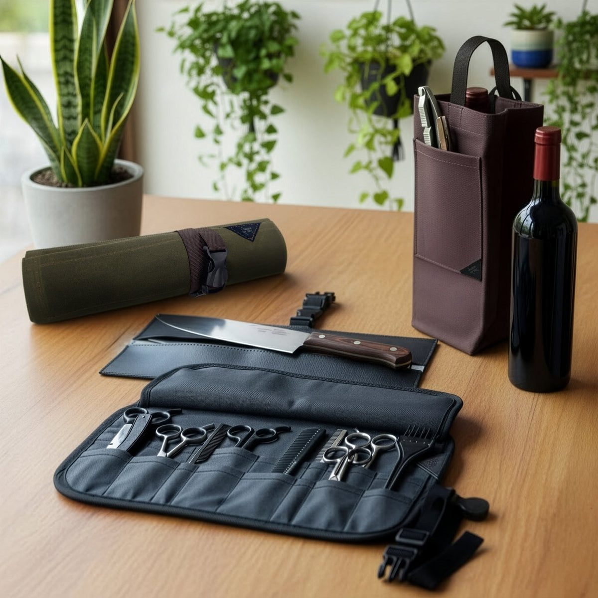 Knife roll, scissor roll and tool belt as practical gifts for working professionals