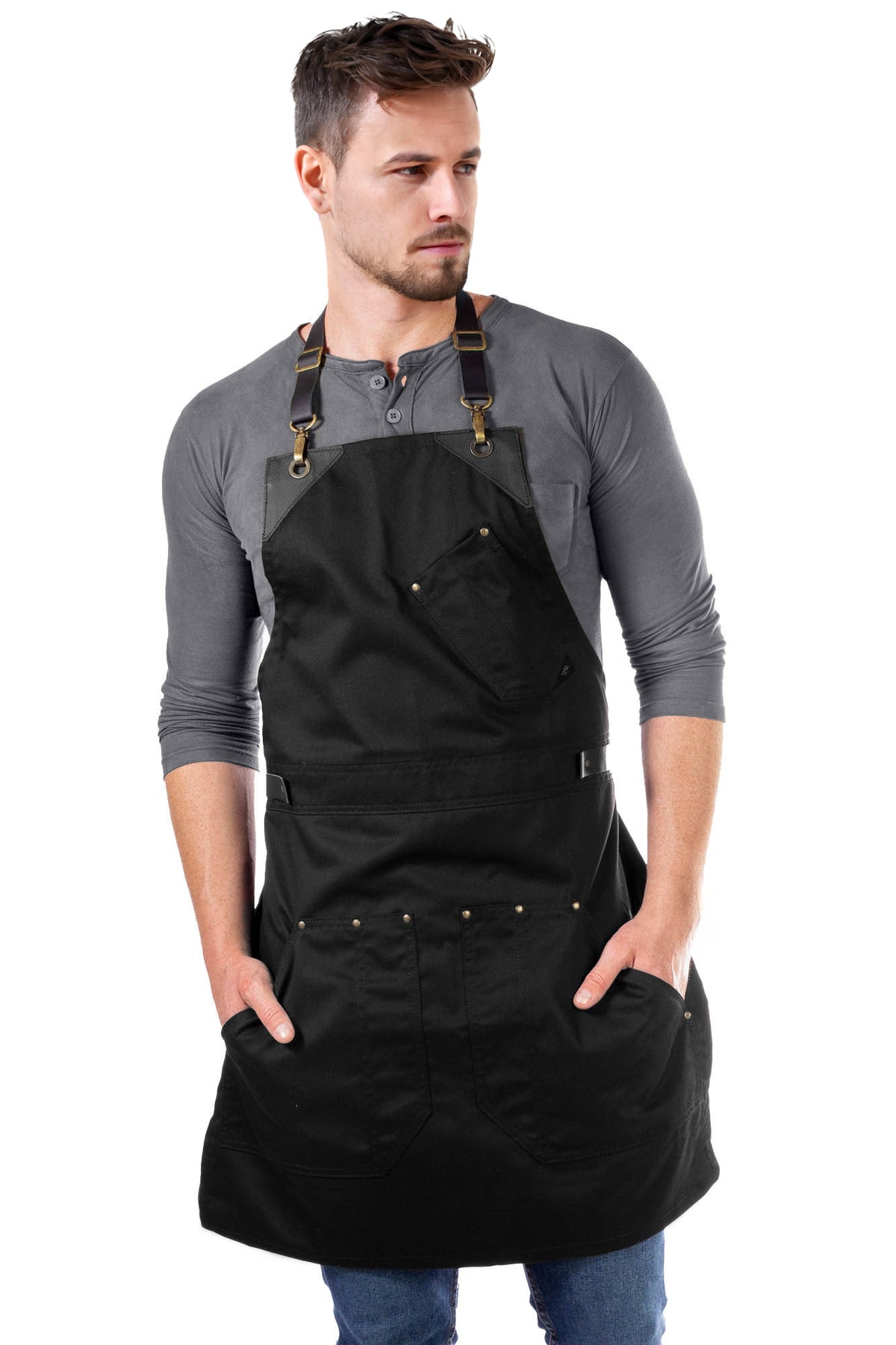Barista Apron - Leather Straps & Loops - Double Stitched  - Chef, Cook, Barista, Bartender -  Under NY Sky