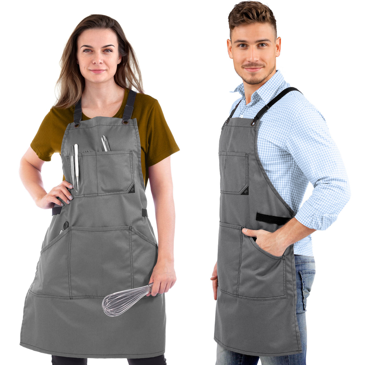 Work Apron - Professional Denim & Twill, Leather Trim, CrossBack, Chef, Bartender, Shop, Server - Under NY Sky