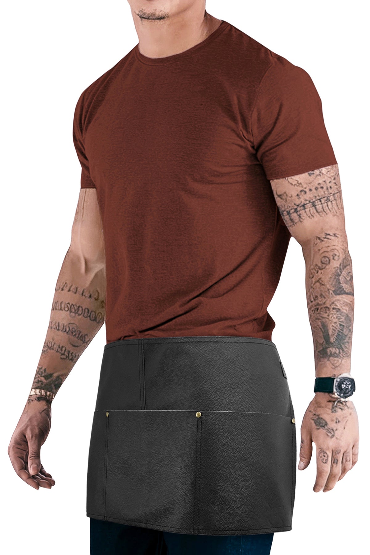 Genuine Leather Half Apron - Big Pockets - Adjustable - Restaurant, Barista, Shop, Salon, Bartender, Server, Waiter -  Under NY Sky