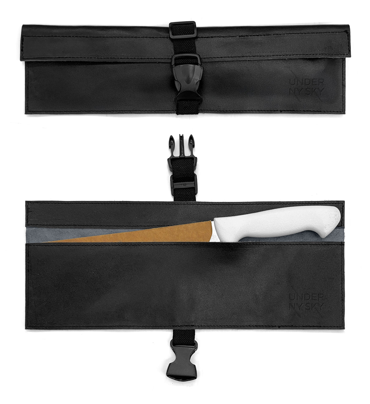 Genuine Leather Knife Roll Case - 1 to 6 Slots - Portable Bag Pouch for Cooking Tools, Utensils, Cutlery Knives - Chefs, BBQ - Under NY Sky