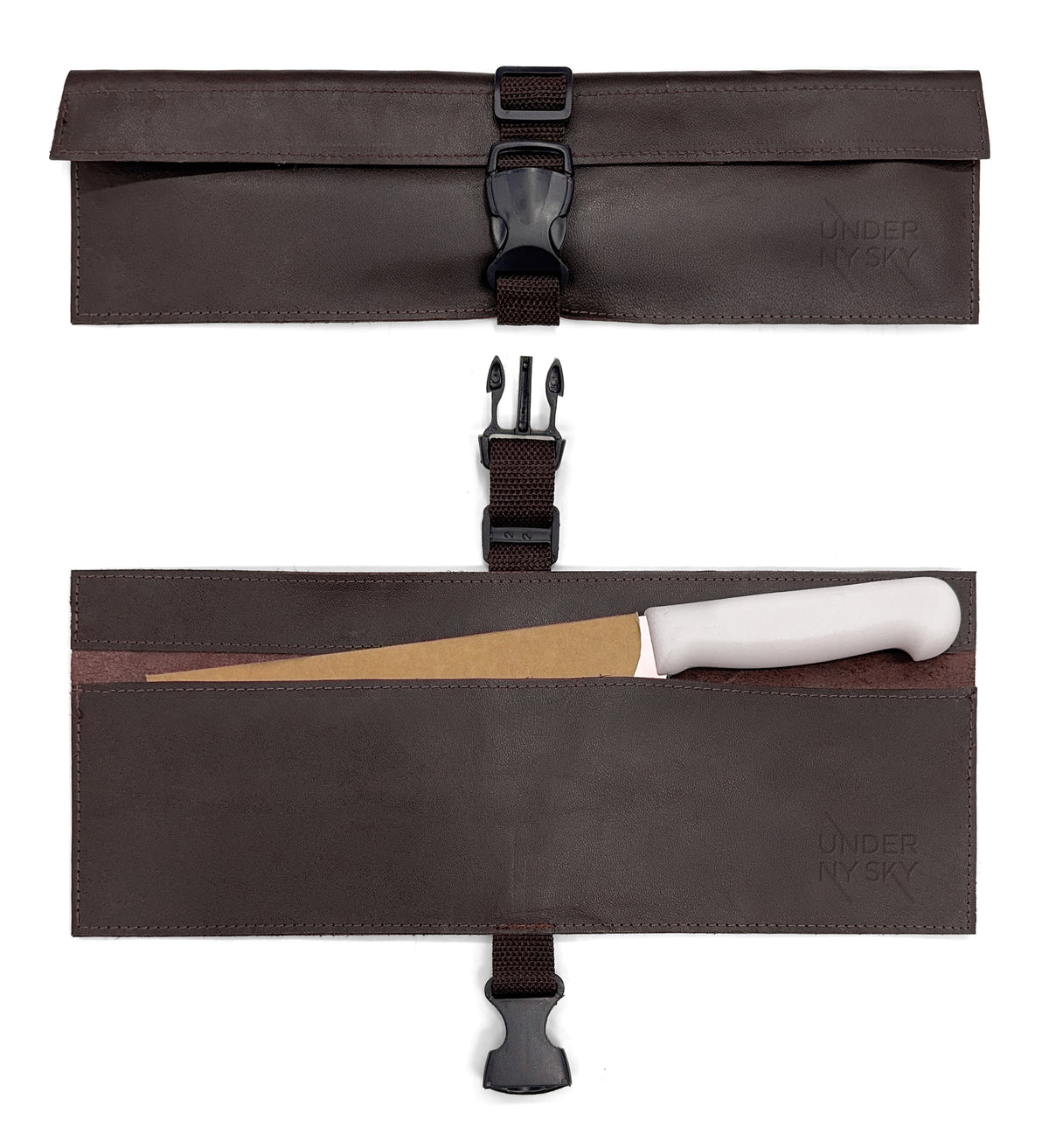 Genuine Leather Knife Roll Case - 1 to 6 Slots - Portable Bag Pouch for Cooking Tools, Utensils, Cutlery Knives - Chefs, BBQ - Under NY Sky