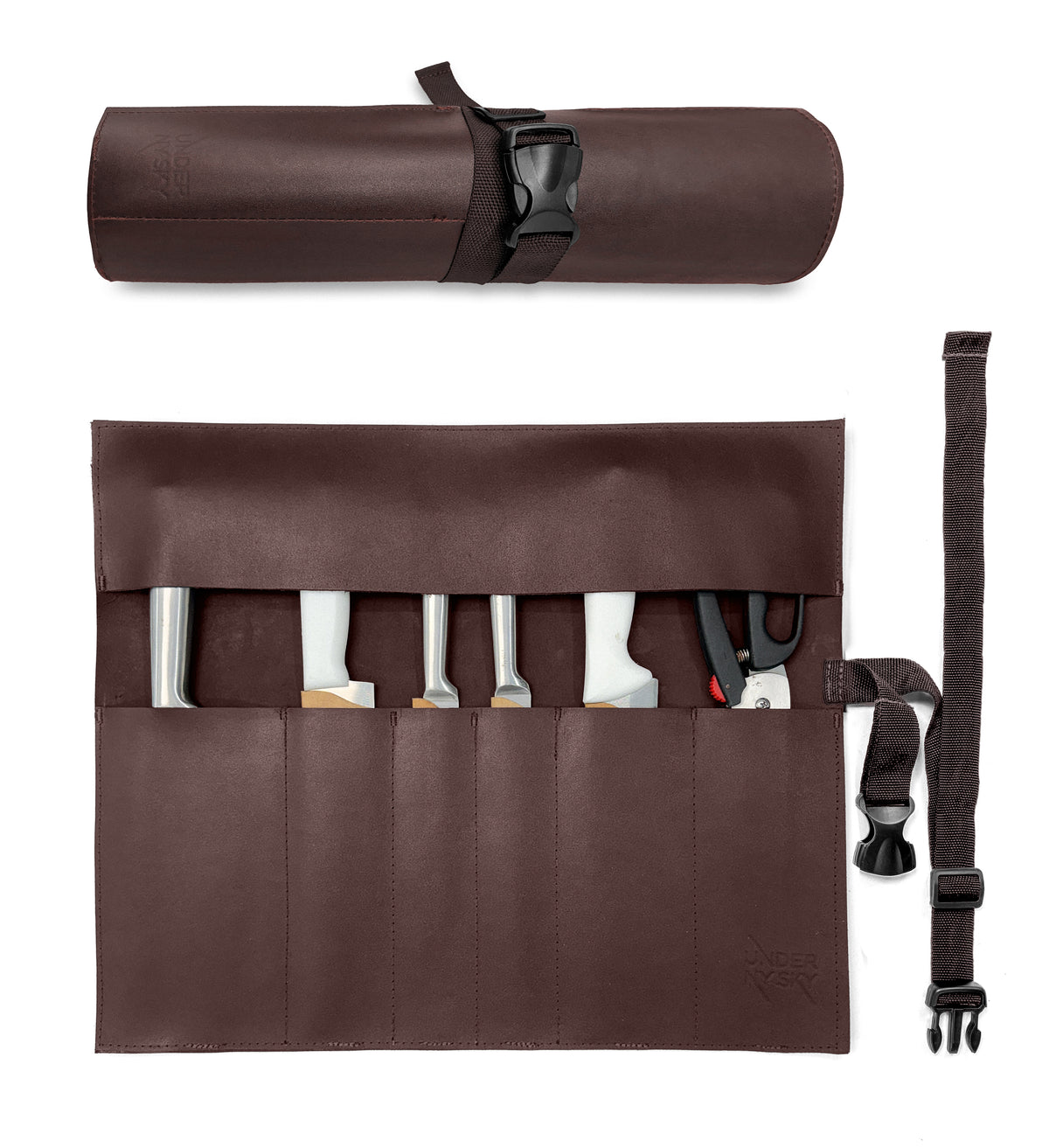 Genuine Leather Knife Roll Case - 1 to 6 Slots - Portable Bag Pouch for Cooking Tools, Utensils, Cutlery Knives - Chefs, BBQ - Under NY Sky