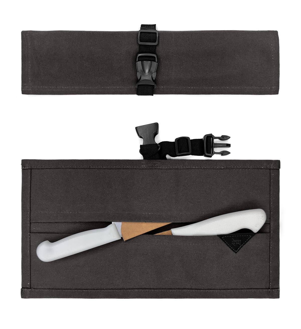 Knife Roll Case - 1 to 6 Slots - Waxed Canvas Pouch, Leather Reinforced - Portable for Cooking Tools, Utensils, Cutlery Knives -  Under NY Sky