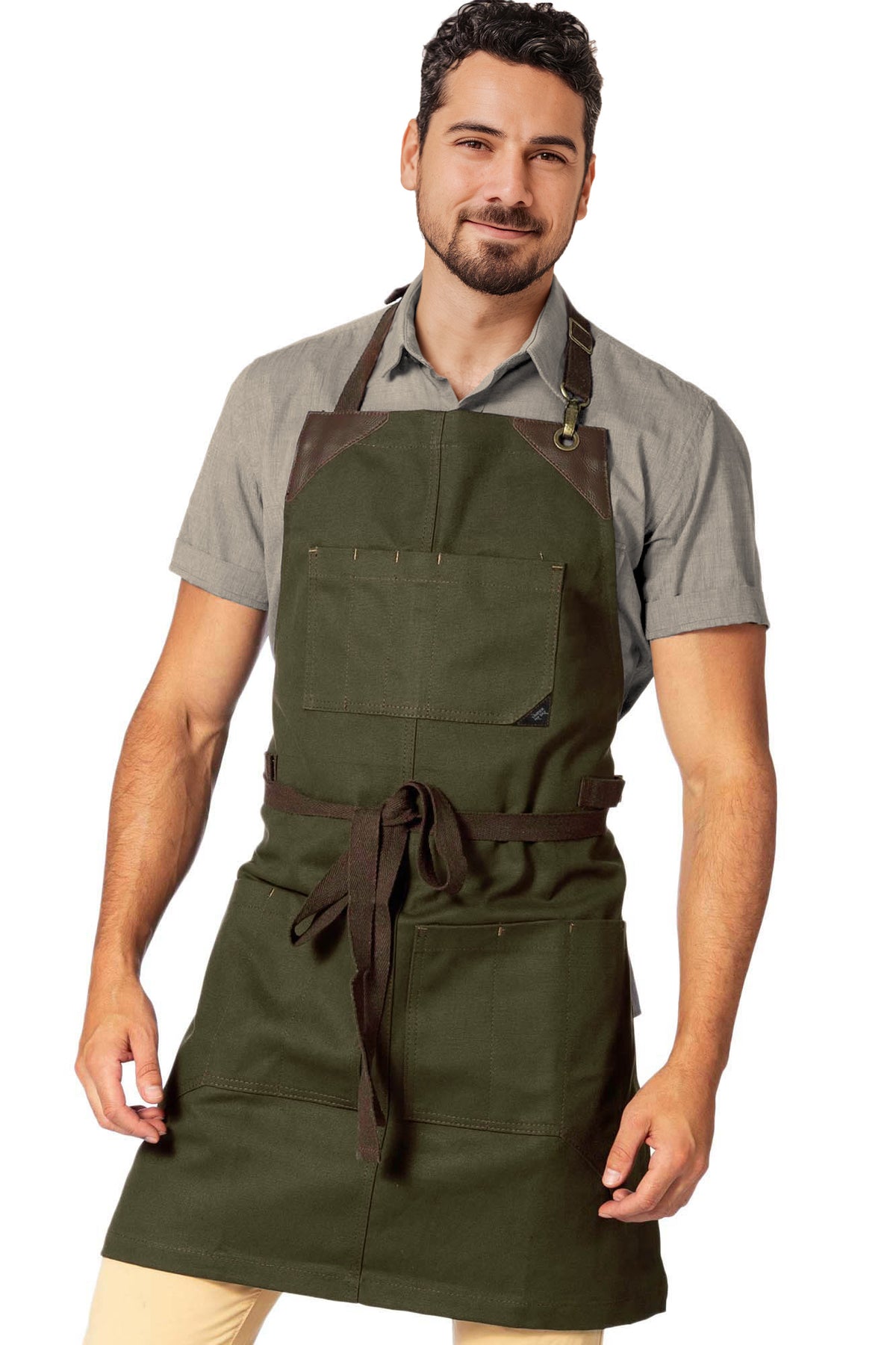 Utility Apron - Heavy-Duty Canvas, Folds into Knife Roll, Leather Trim - Chef, BBQ, Butcher - Under NY Sky