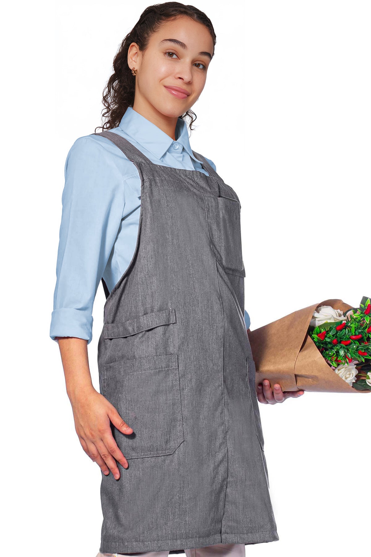 Cross Back Apron - Pinafore Apron, 3 Pockets, Loop - Baking Cooking, Gardening, School - Under NY Sky