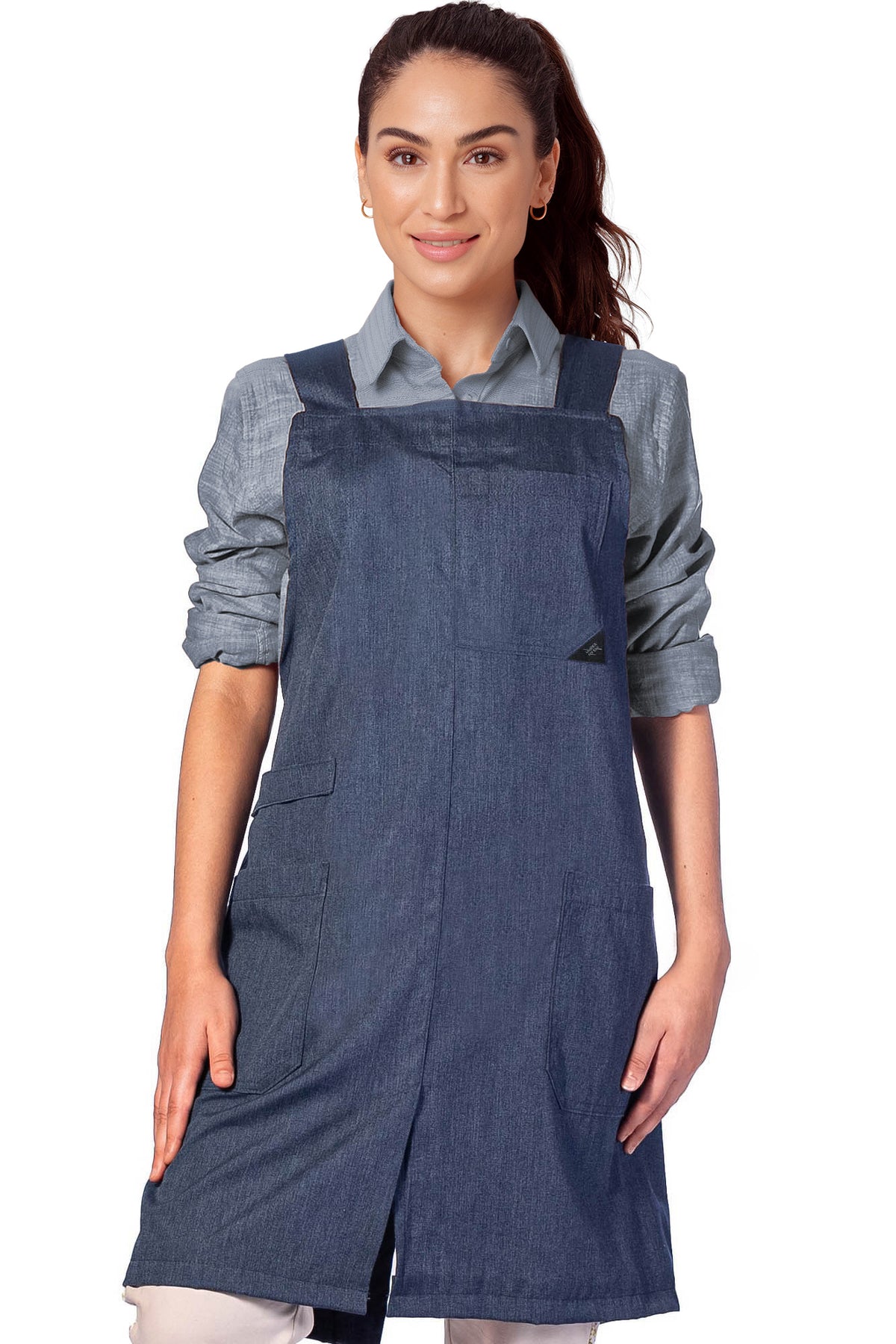 Cross Back Apron - Pinafore Apron, 3 Pockets, Loop - Baking Cooking, Gardening, School - Under NY Sky