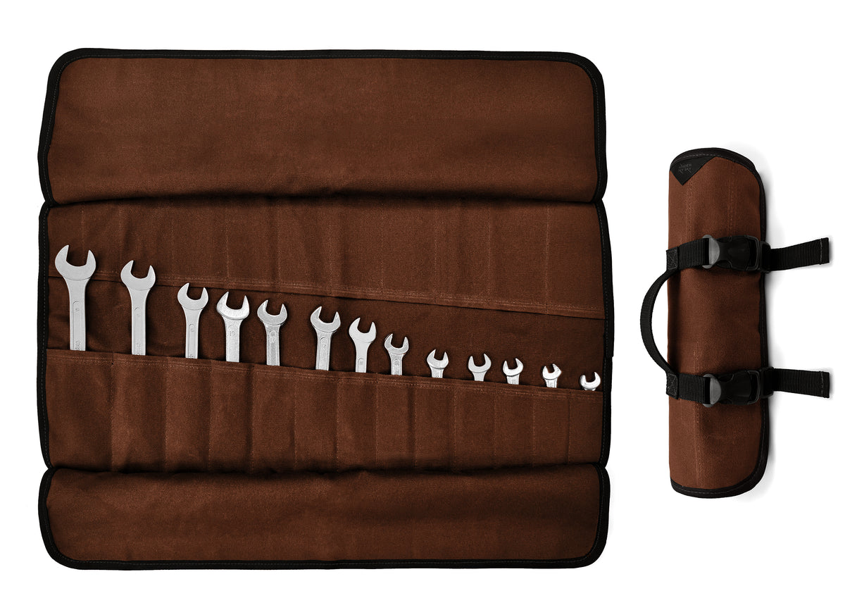 Tool Roll Organizer, Waxed Canvas, Heavy-Duty Wrench Bag, Hand Tool Pouch - Mechanics, Electricians - Under NY Sky