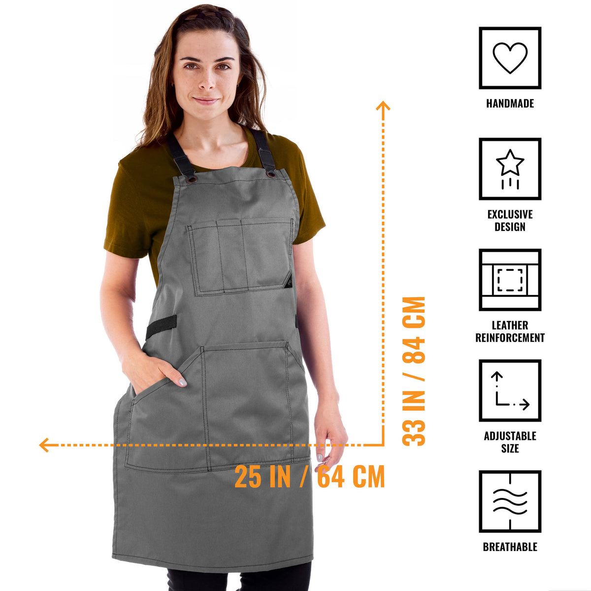 Work Apron - Professional Denim & Twill, Leather Trim, CrossBack, Chef, Bartender, Shop, Server - Under NY Sky