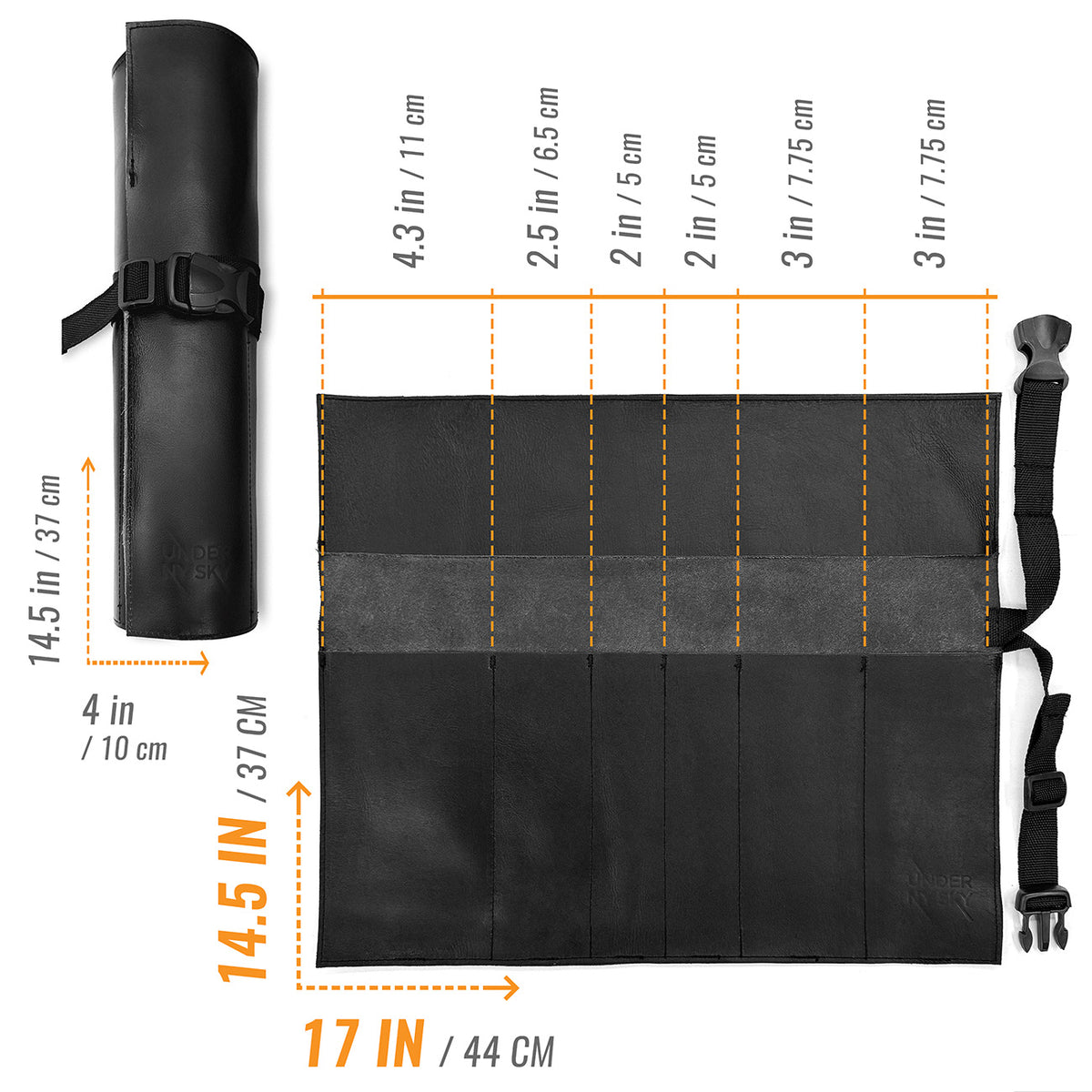 Genuine Leather Knife Roll Case - 1 to 6 Slots - Portable Bag Pouch for Cooking Tools, Utensils, Cutlery Knives - Chefs, BBQ - Under NY Sky