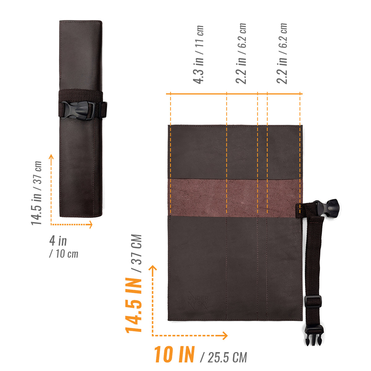 Genuine Leather Knife Roll Case - 1 to 6 Slots - Portable Bag Pouch for Cooking Tools, Utensils, Cutlery Knives - Chefs, BBQ - Under NY Sky