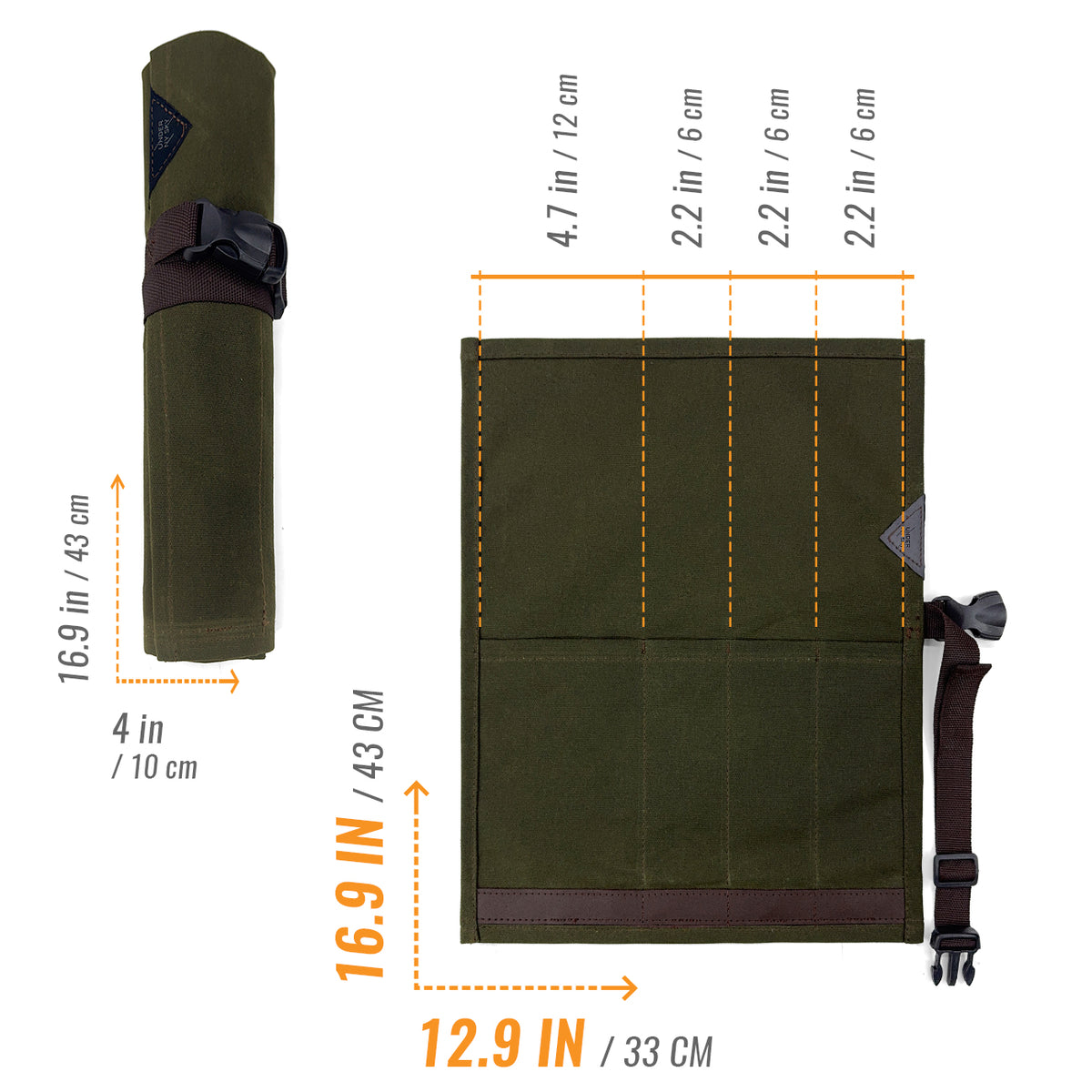 Knife Roll Case - 1 to 6 Slots - Waxed Canvas Pouch, Leather Reinforced - Portable for Cooking Tools, Utensils, Cutlery Knives -  Under NY Sky