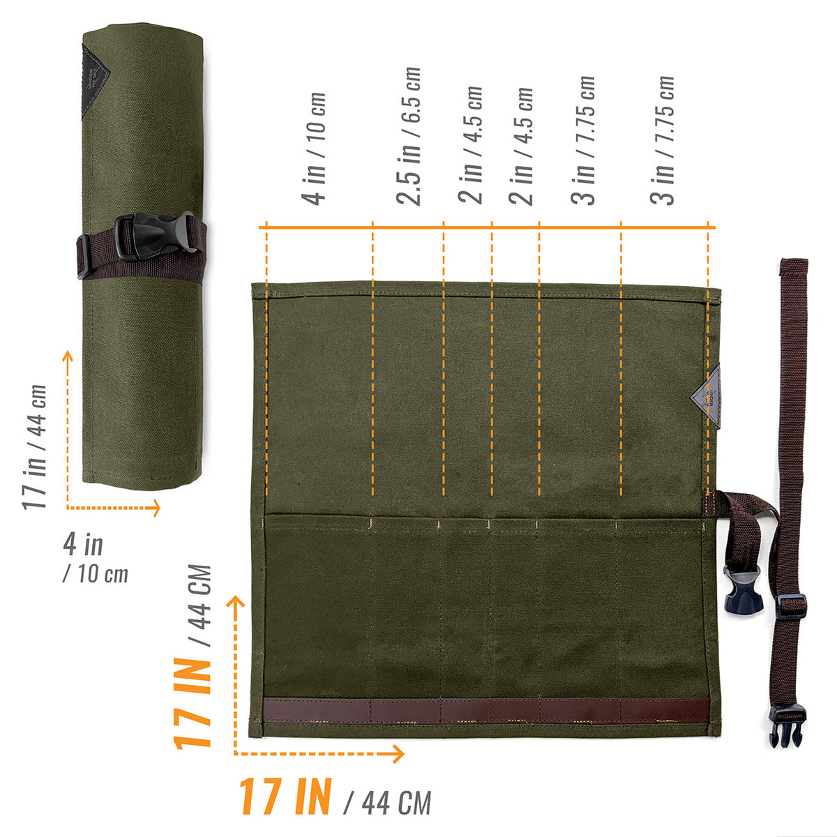 Knife Roll Case - 1 to 6 Slots - Waxed Canvas Pouch, Leather Reinforced - Portable for Cooking Tools, Utensils, Cutlery Knives -  Under NY Sky