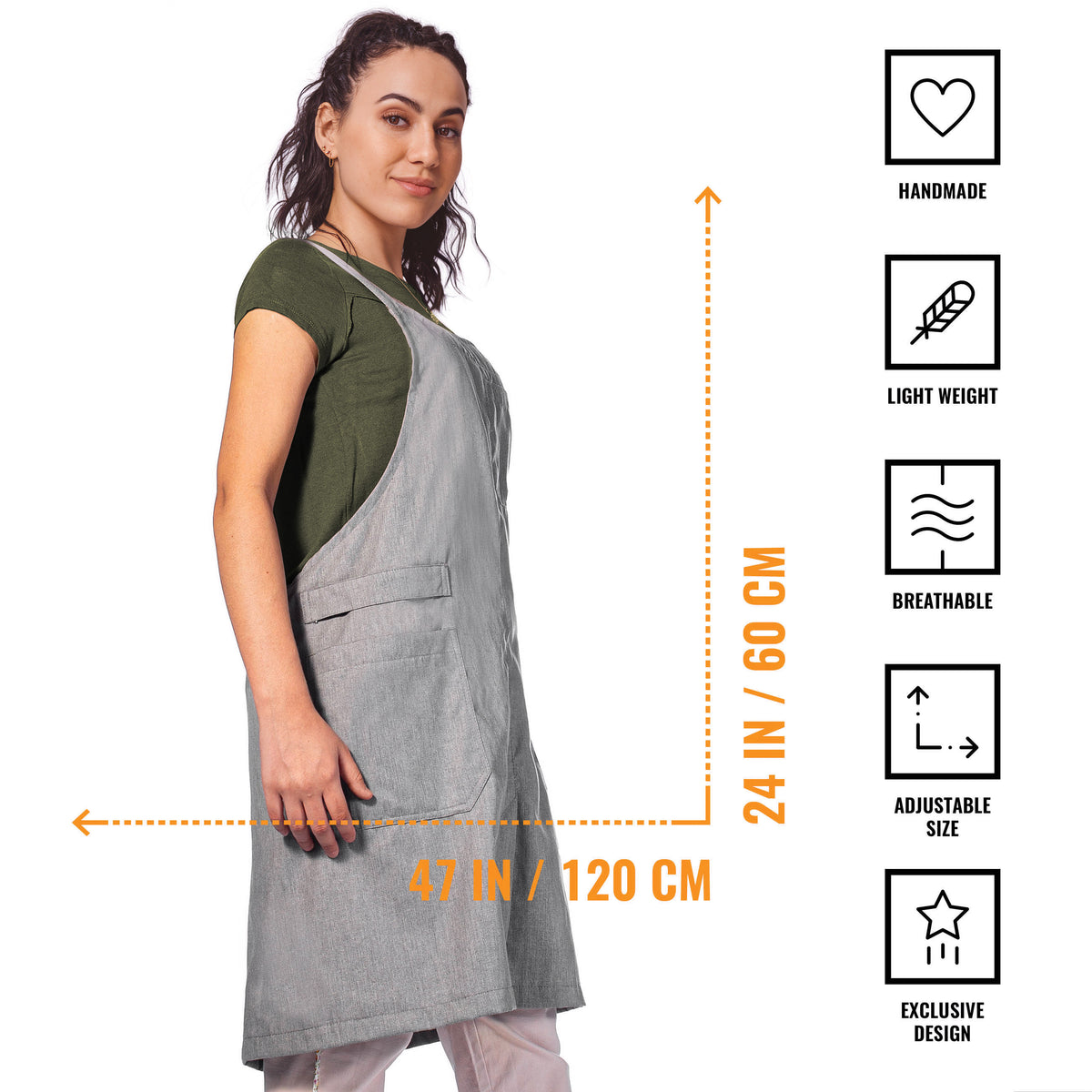 Cross Back Apron - Pinafore Apron, 3 Pockets, Loop - Baking Cooking, Gardening, School - Under NY Sky