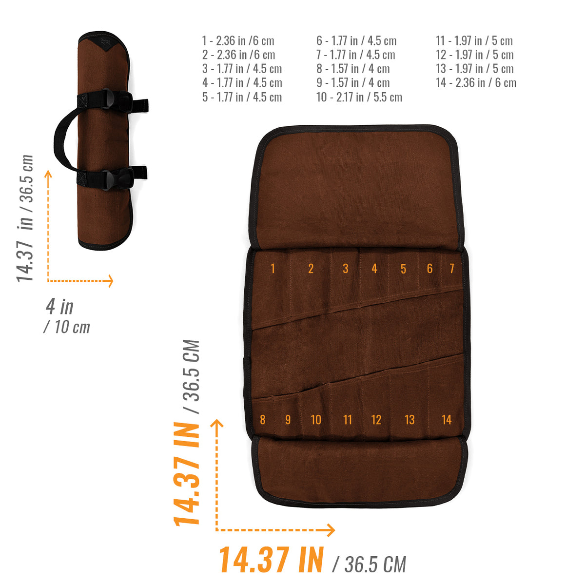 Tool Roll Organizer, Waxed Canvas, Heavy-Duty Wrench Bag, Hand Tool Pouch - Mechanics, Electricians - Under NY Sky