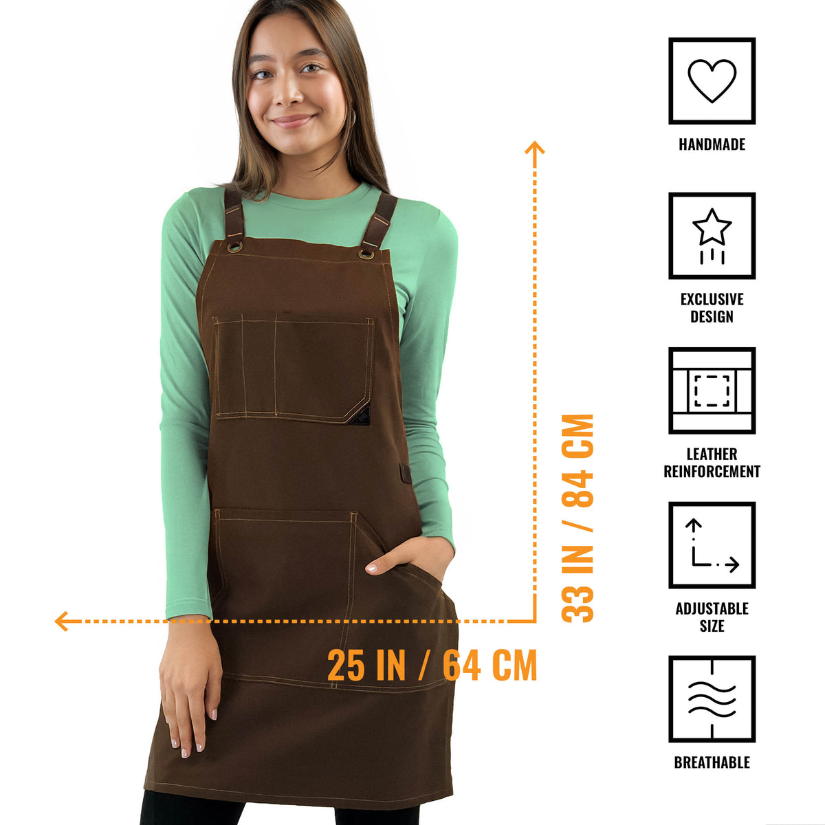 Work Apron - Professional Denim & Twill, Leather Trim, CrossBack, Chef, Bartender, Shop, Server - Under NY Sky