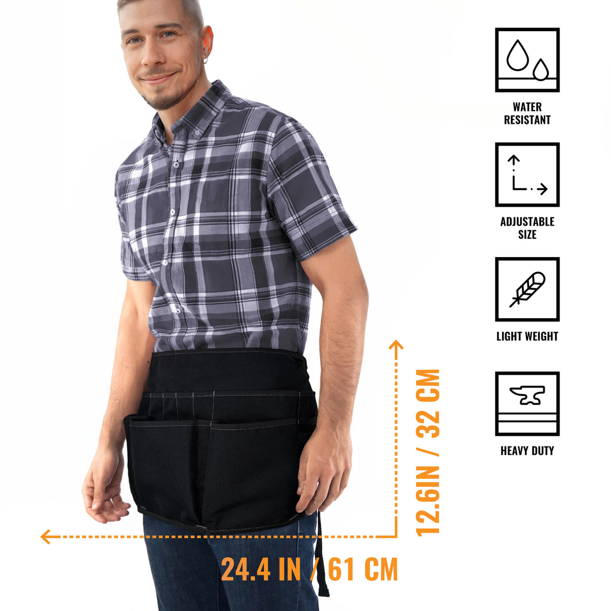 Tool Belt - 12 Pockets, 2 Loops, 1 Hammer Loop - Heavy Duty - Adjustable Pouch Apron - Mechanic, Shop, Electrician, Gardener, Makers - Under NY Sky