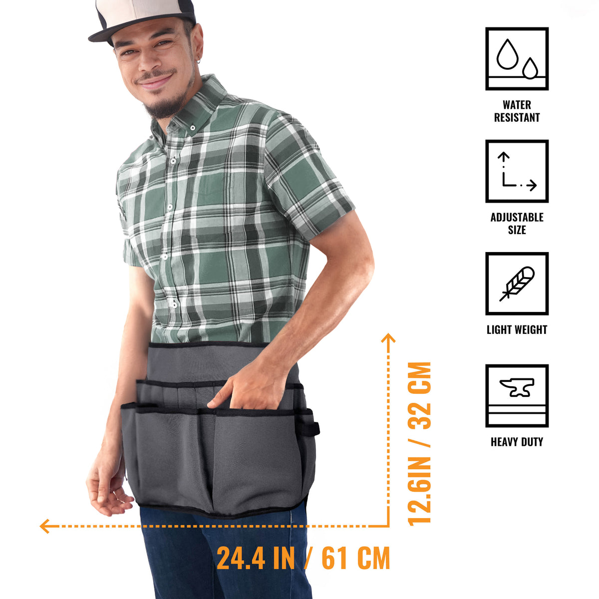 Tool Belt - 12 Pockets, 2 Loops, 1 Hammer Loop - Heavy Duty - Adjustable Pouch Apron - Mechanic, Shop, Electrician, Gardener, Makers - Under NY Sky