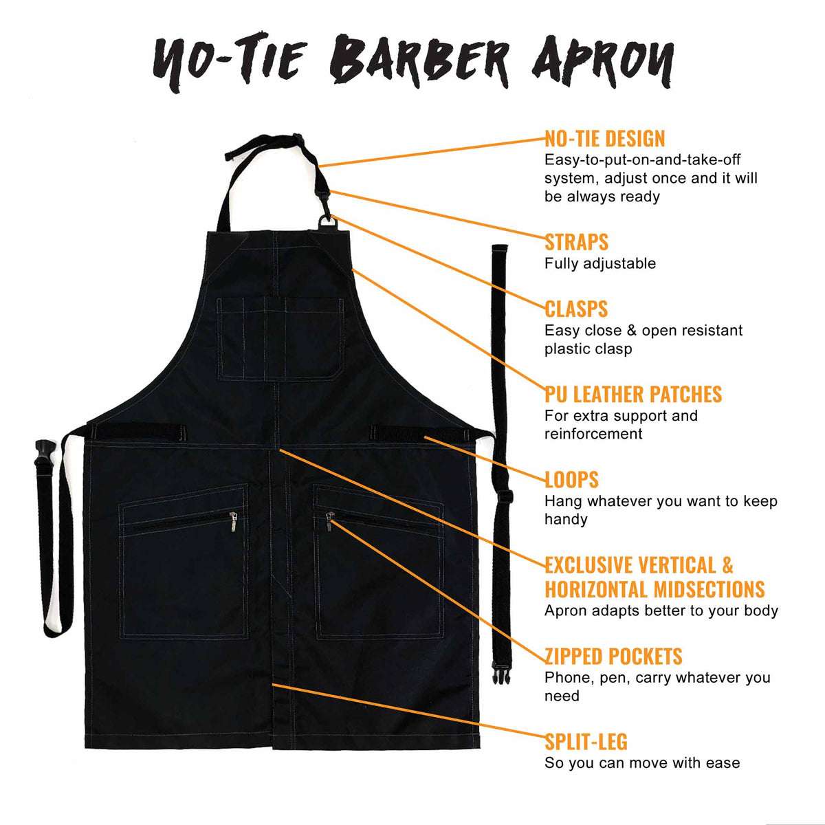 Barber Apron - Water &amp; Chemical Proof, Zip Pocket, Buckle Closure - Hairstylist, Colorist, Salon - Under NY Sky