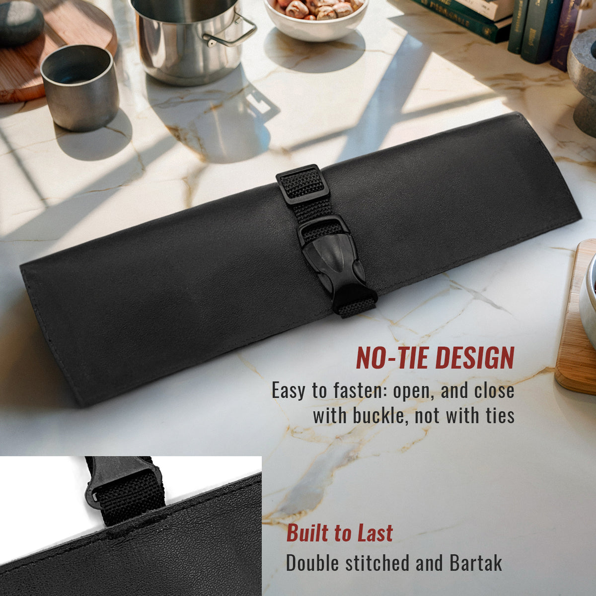 Genuine Leather Knife Roll Case - 1 to 6 Slots - Portable Bag Pouch for Cooking Tools, Utensils, Cutlery Knives - Chefs, BBQ - Under NY Sky
