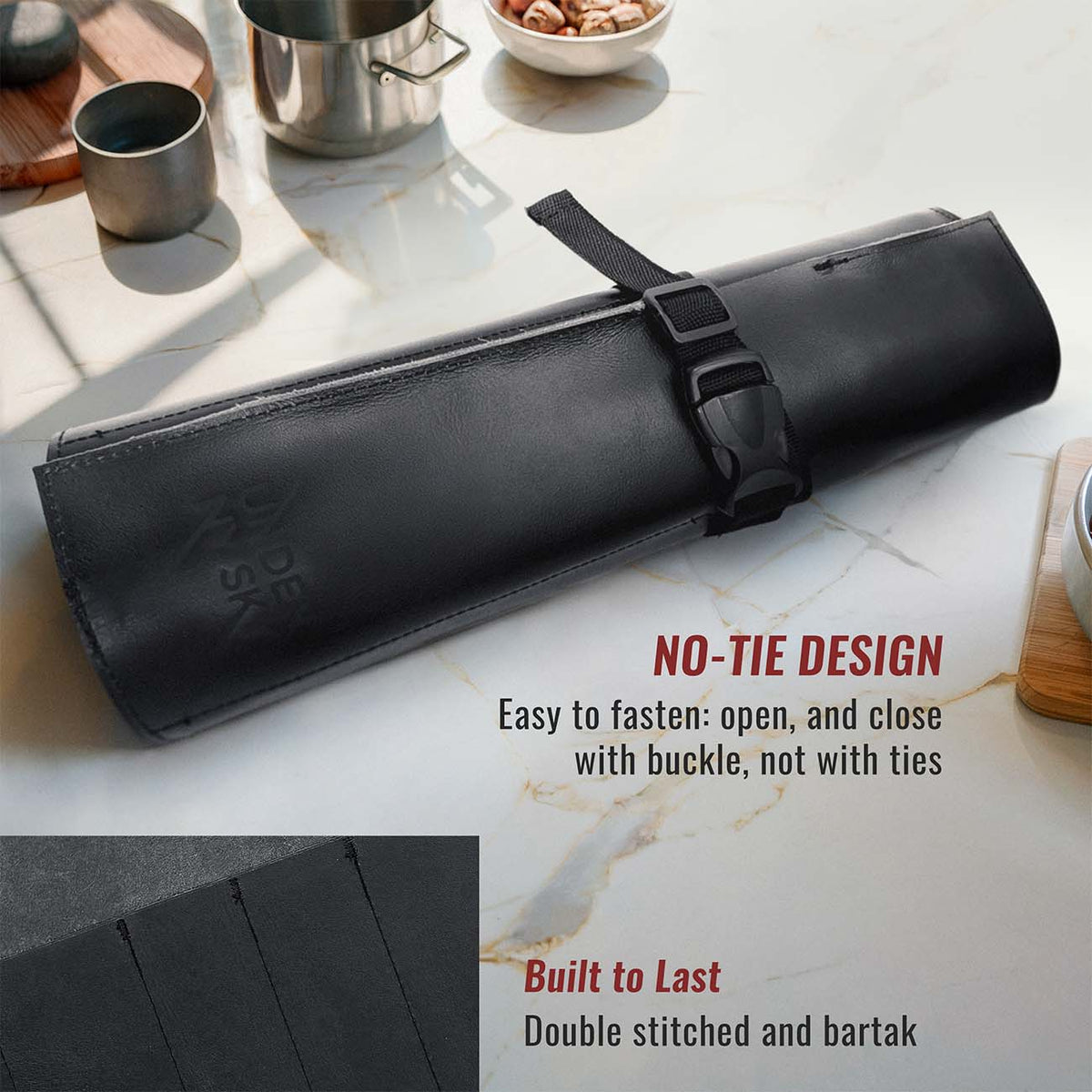 Genuine Leather Knife Roll Case - 1 to 6 Slots - Portable Bag Pouch for Cooking Tools, Utensils, Cutlery Knives - Chefs, BBQ - Under NY Sky