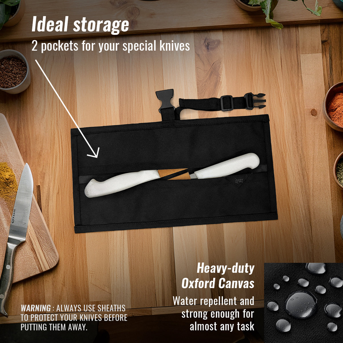 Knife Roll Case - 1 to 6 Slots - Oxford Canvas Pouch, Leather Reinforced - Portable for Cooking Tools, Utensils, Cutlery Knives -  Under NY Sky