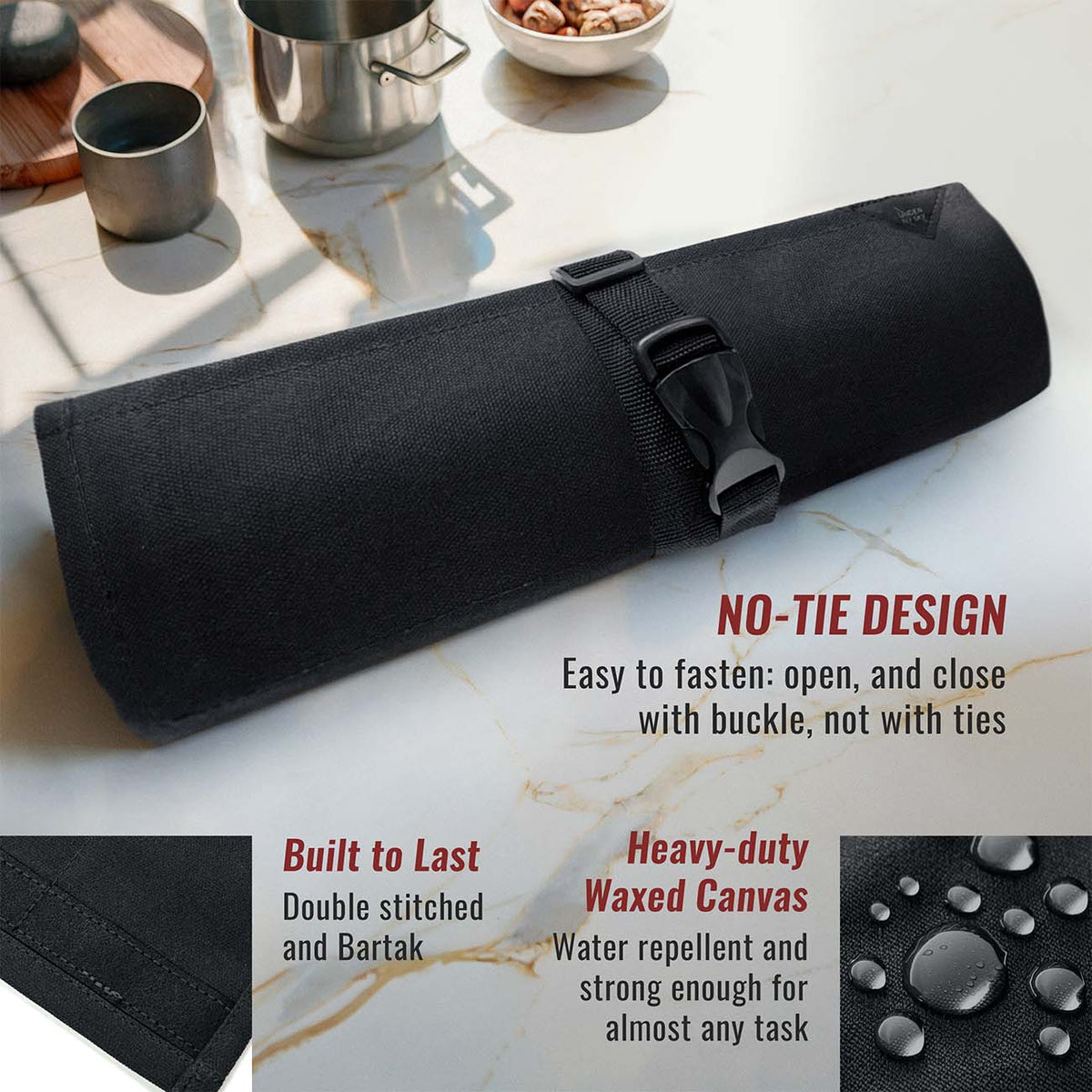 Knife Roll Case - 1 to 6 Slots - Waxed Canvas Pouch, Leather Reinforced - Portable for Cooking Tools, Utensils, Cutlery Knives -  Under NY Sky