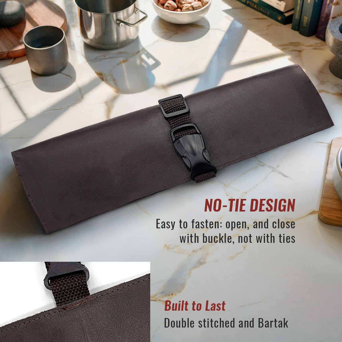 Genuine Leather Knife Roll Case - 1 to 6 Slots - Portable Bag Pouch for Cooking Tools, Utensils, Cutlery Knives - Chefs, BBQ - Under NY Sky
