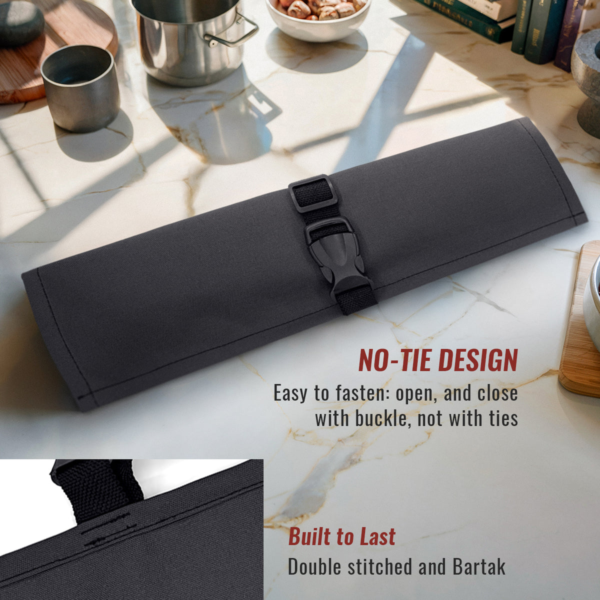 Knife Roll Case - 1 to 6 Slots - Oxford Canvas Pouch, Leather Reinforced - Portable for Cooking Tools, Utensils, Cutlery Knives -  Under NY Sky