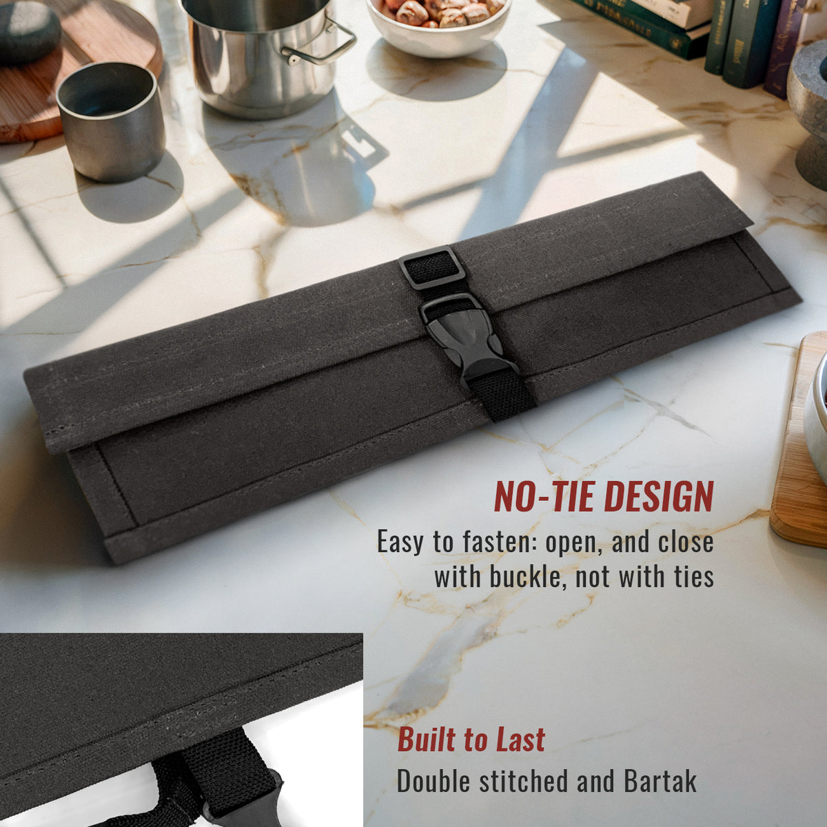 Knife Roll Case - 1 to 6 Slots - Waxed Canvas Pouch, Leather Reinforced - Portable for Cooking Tools, Utensils, Cutlery Knives -  Under NY Sky