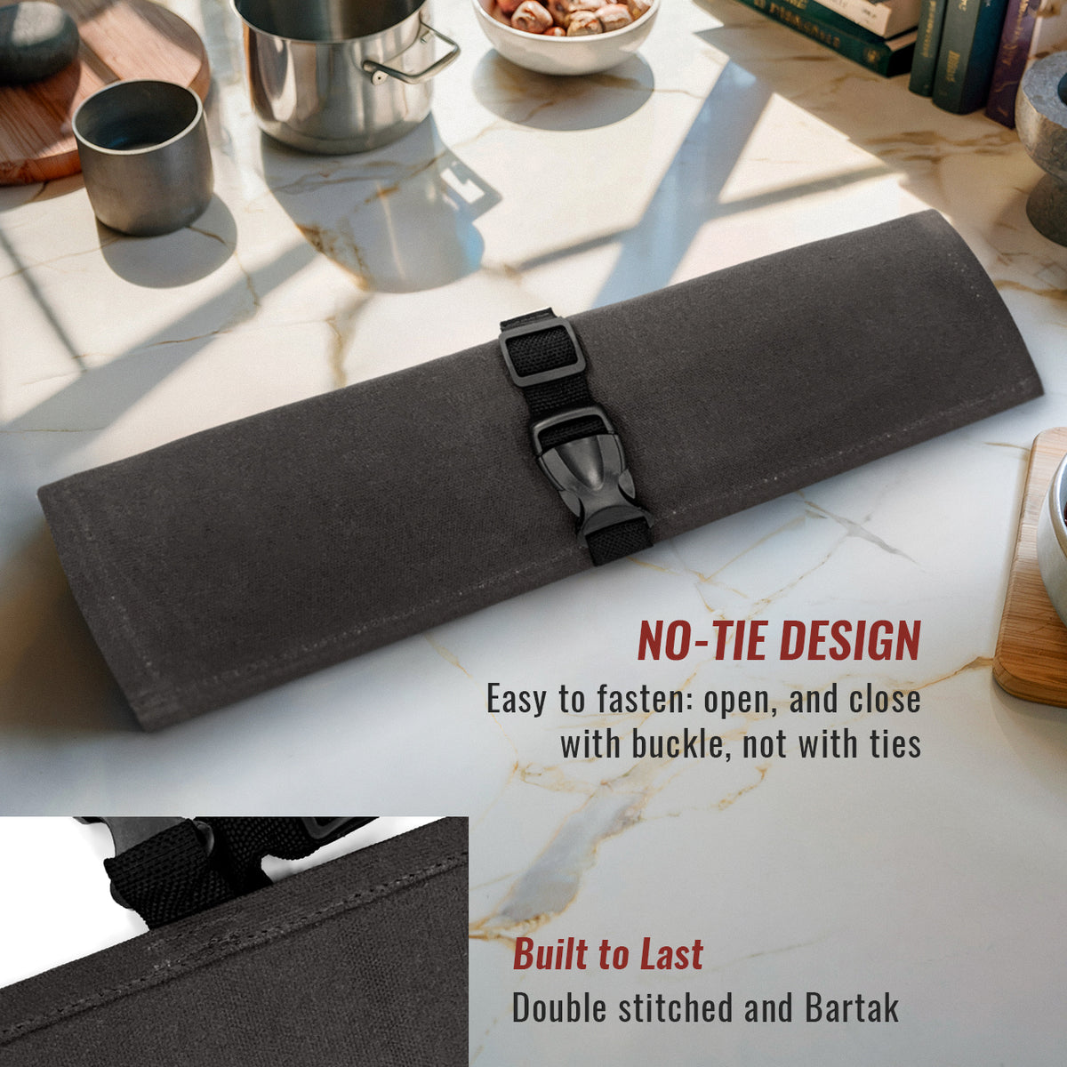 Knife Roll Case - 1 to 6 Slots - Waxed Canvas Pouch, Leather Reinforced - Portable for Cooking Tools, Utensils, Cutlery Knives -  Under NY Sky
