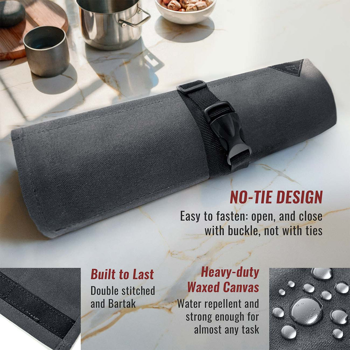 Knife Roll Case - 1 to 6 Slots - Waxed Canvas Pouch, Leather Reinforced - Portable for Cooking Tools, Utensils, Cutlery Knives -  Under NY Sky