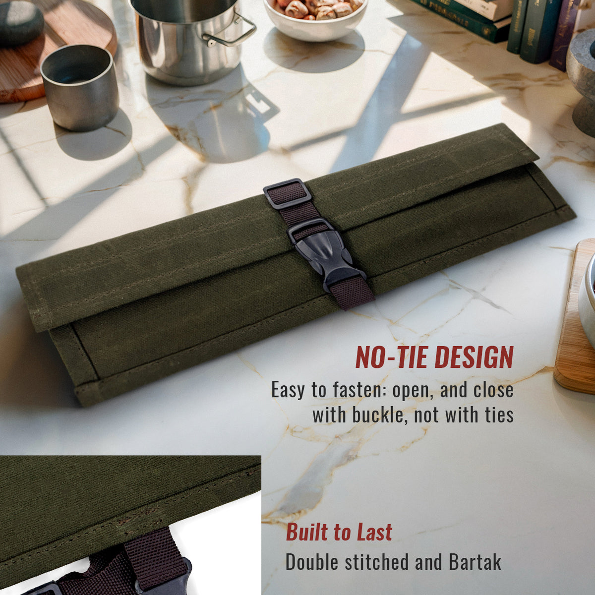 Knife Roll Case - 1 to 6 Slots - Waxed Canvas Pouch, Leather Reinforced - Portable for Cooking Tools, Utensils, Cutlery Knives -  Under NY Sky