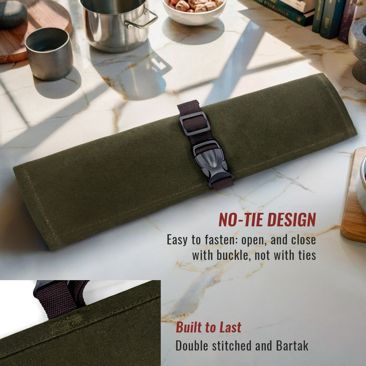 Knife Roll Case - 1 to 6 Slots - Waxed Canvas Pouch, Leather Reinforced - Portable for Cooking Tools, Utensils, Cutlery Knives -  Under NY Sky
