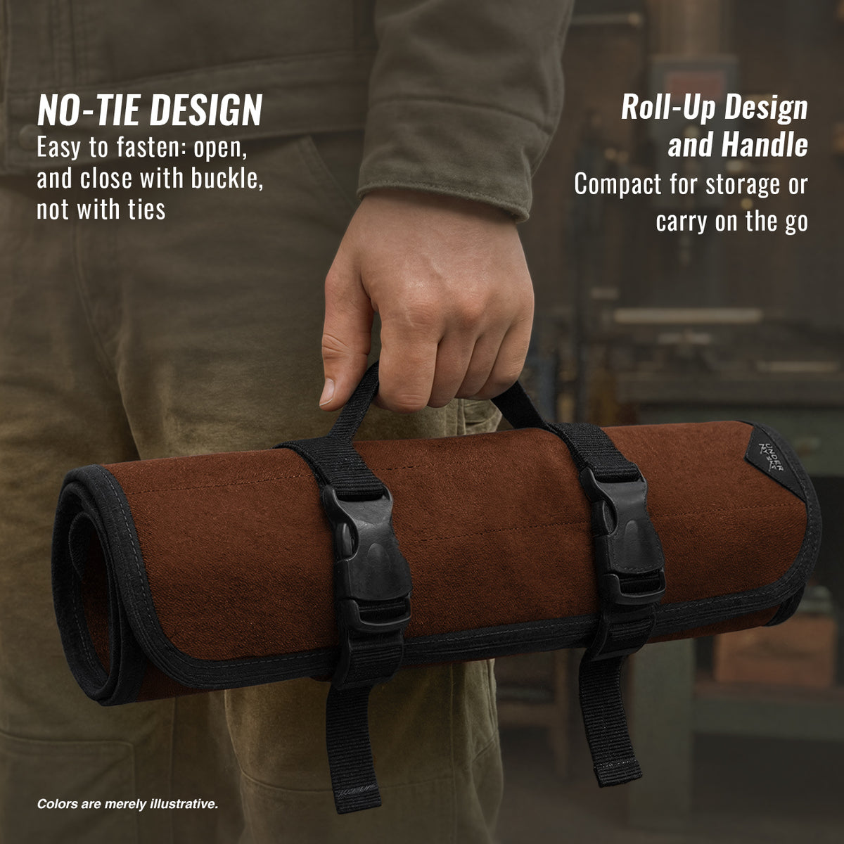Tool Roll Organizer, Waxed Canvas, Heavy-Duty Wrench Bag, Hand Tool Pouch - Mechanics, Electricians - Under NY Sky