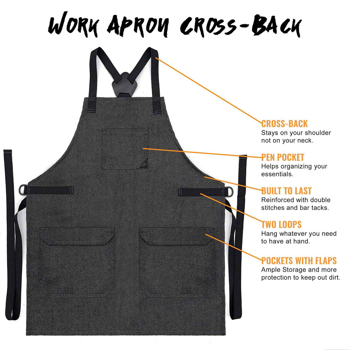 Work Apron - Adjustable for Men, Women - Cook, Chef, Server, Baker, Barista Shop, Restaurant, Coffee  - Under NY Sky