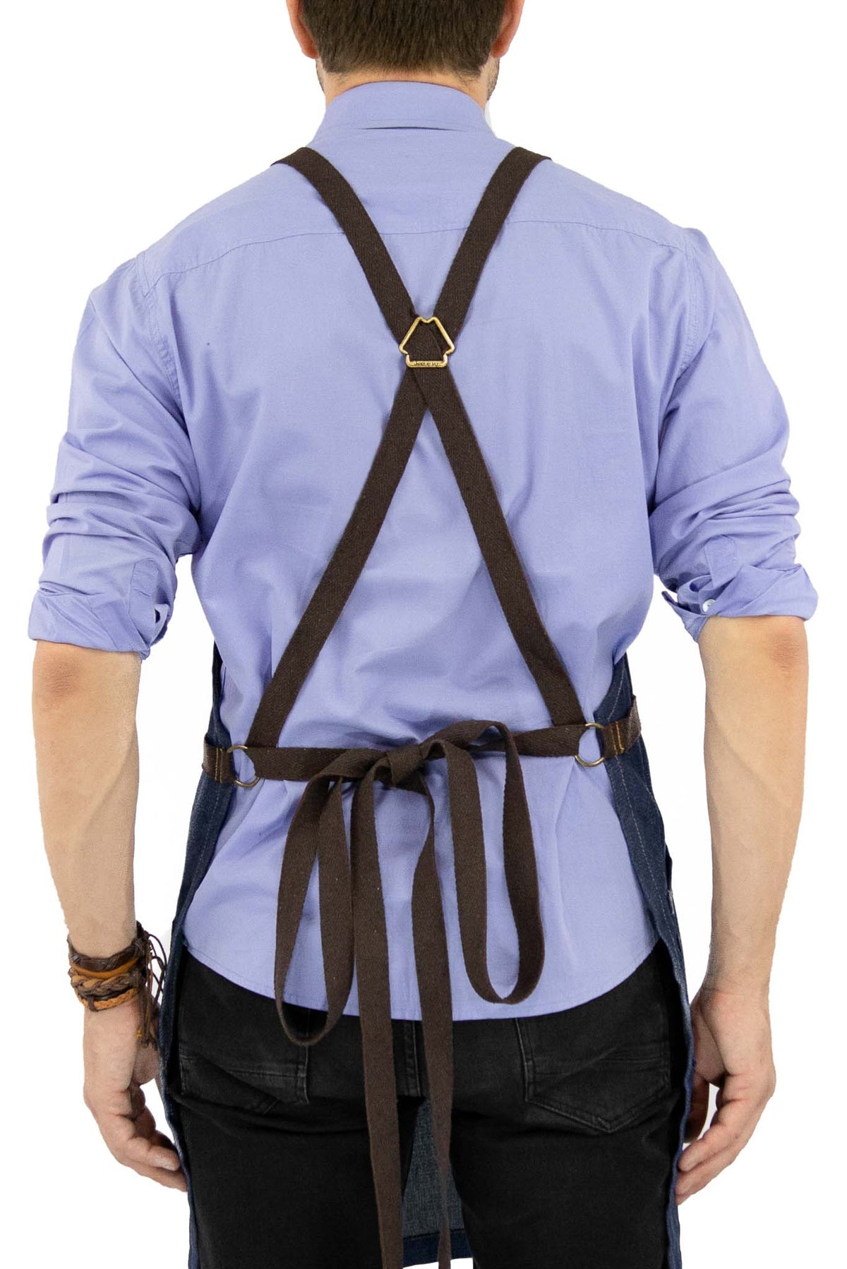 Work Apron - Professional Denim & Twill, Leather Trim, CrossBack, Chef, Bartender, Shop, Server - Under NY Sky