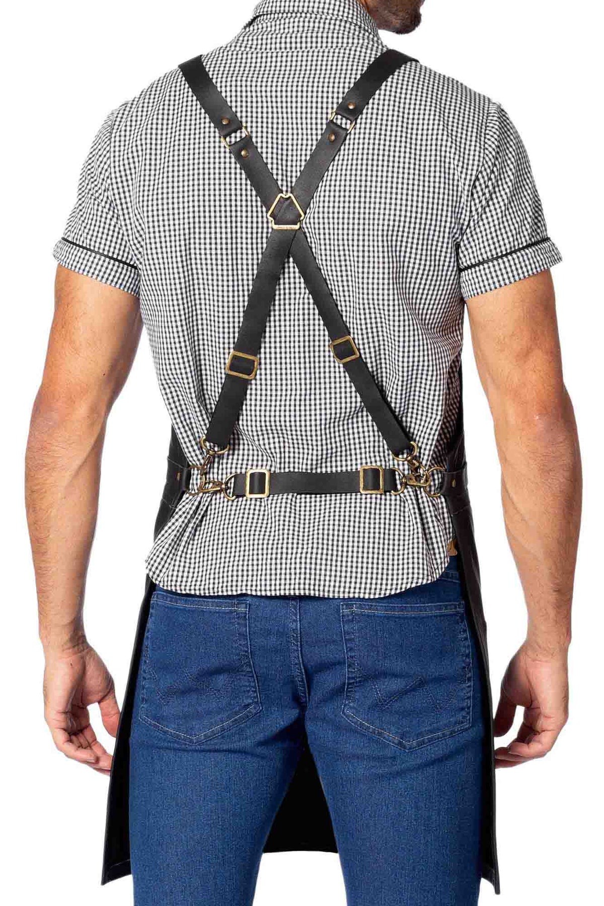 Leather Apron - Real Leather Body, Pockets & Crossback Straps - Split-Leg, Riveted, Lined - Under NY Sky
