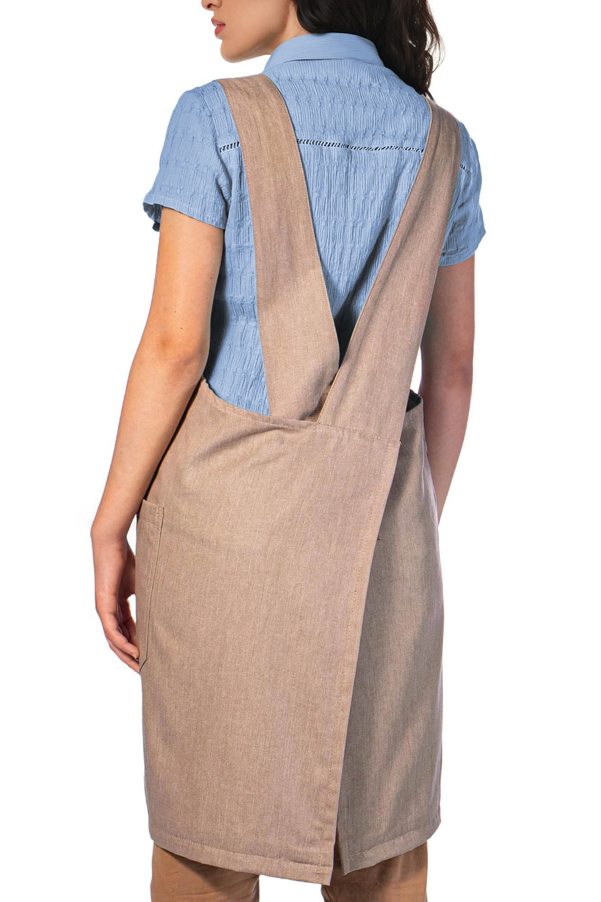 Cross Back Apron - Pinafore Apron, 3 Pockets, Loop - Baking Cooking, Gardening, School - Under NY Sky