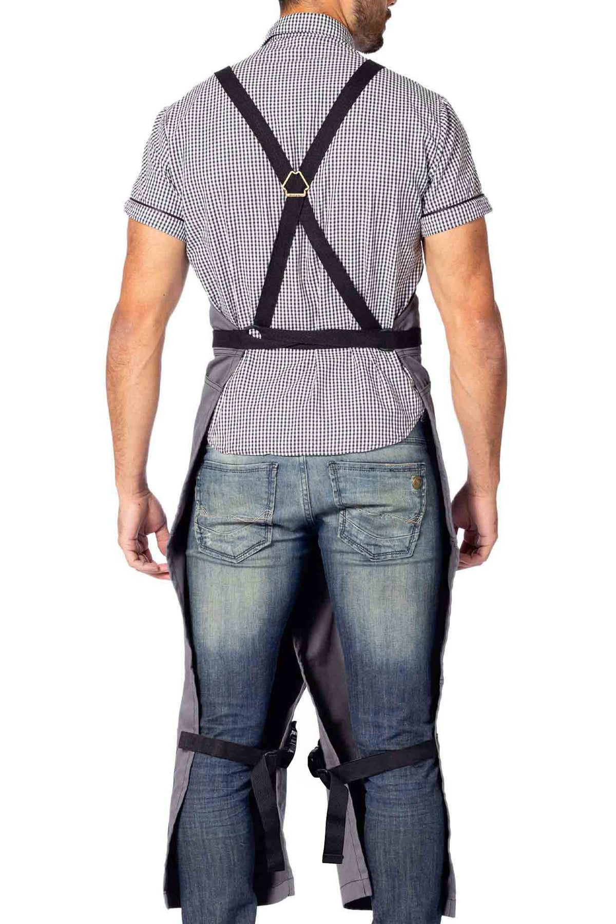 Pottery Apron – Full Split-Leg - Pro Denim & Twill – Cross-back, Leather Reinforcement - Ceramics - Under NY Sky