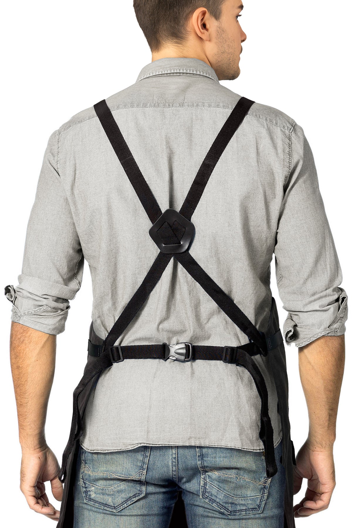 Woodwork Apron - 12 pockets & loops, Waxed Canvas, Cross-Back, Leather Reinforcement - Carpenter, Workshop, Tool - Under Ny Sky