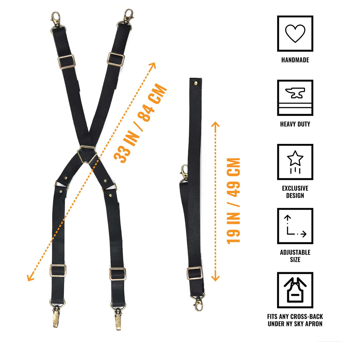 Leather Straps for CrossBack Apron - Shoulder & Waist Set - Chef, Barber, Bartender, Barista - Under NY Sky