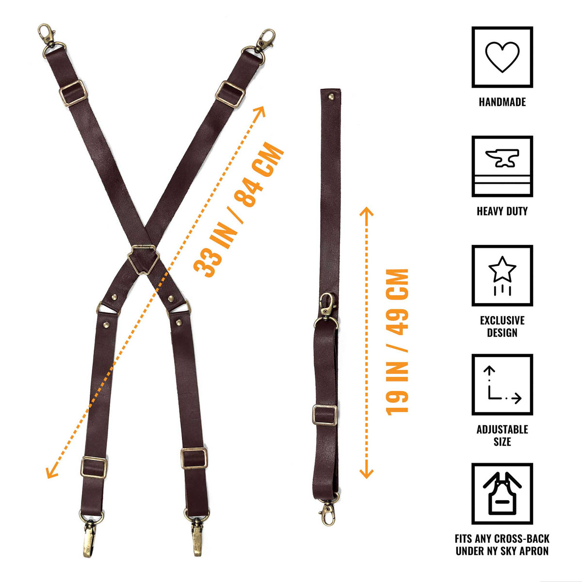 Leather Straps for CrossBack Apron - Shoulder &amp; Waist Set - Chef, Barber, Bartender, Barista - Under NY Sky