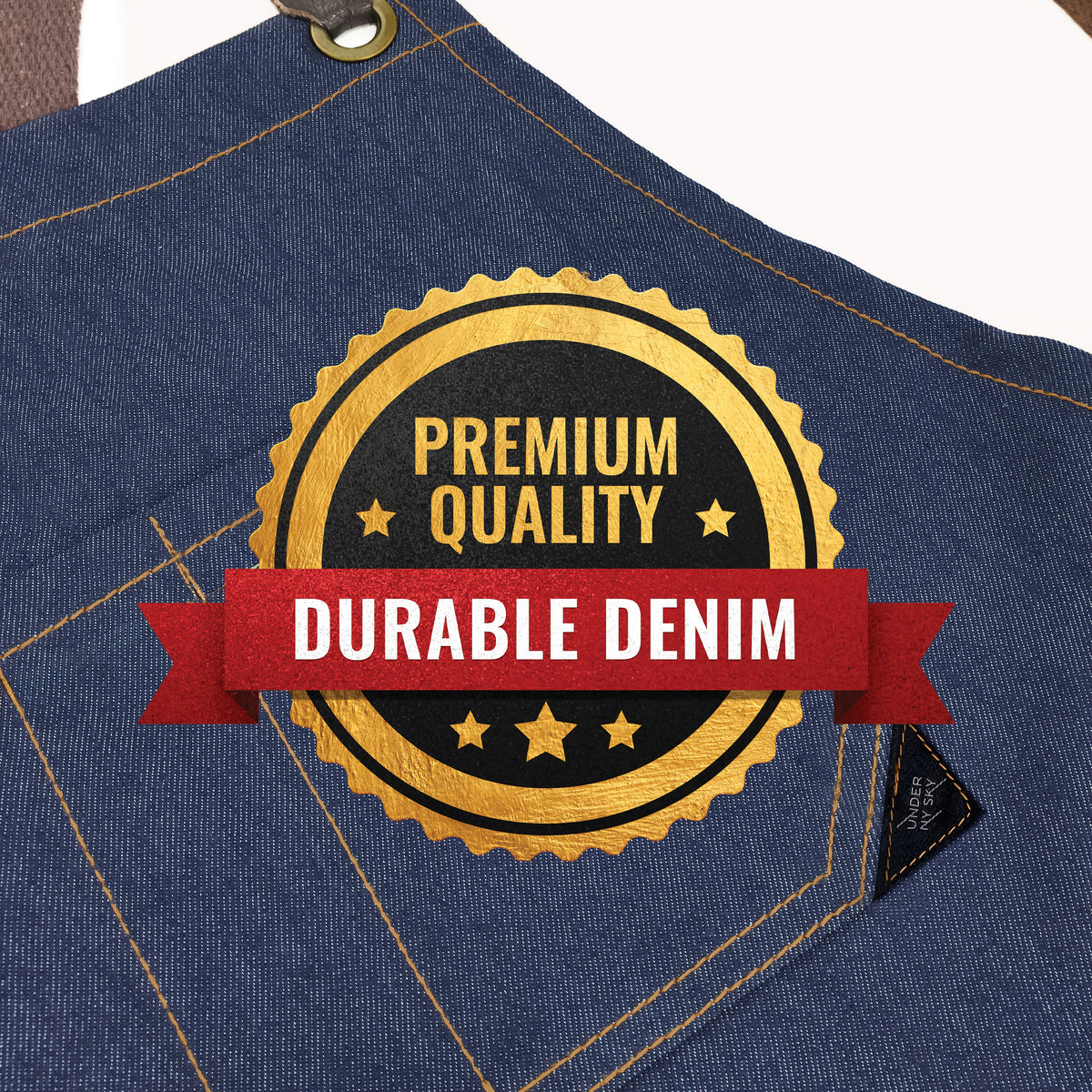 Pottery Apron – Full Split-Leg - Pro Denim & Twill – Cross-back, Leather Reinforcement - Ceramics - Under NY Sky