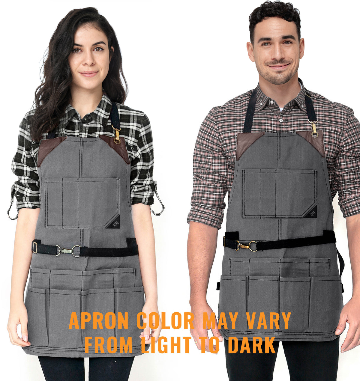 Tool Apron - 12 Pockets, Heavy-Duty Waxed Canvas, Leather Trim, NoTie - Woodwork, Garden, Shop - Under NY Sky