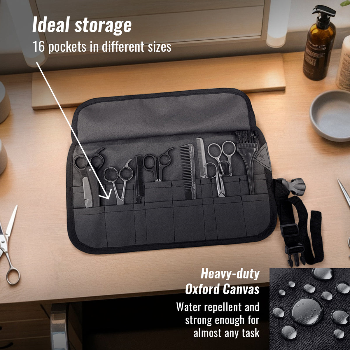 Scissors Roll Up Holder – Professional Oxford Canvas Pouch Case for Hair Stylists, Barbers & Hairdressers – Organizer for Hair Cutting Shears & Salon Tools - Under NY Sky
