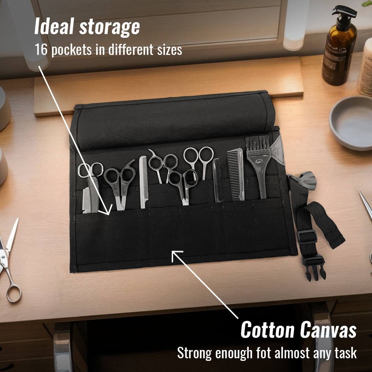 Scissors Roll Up Holder – Professional Canvas Pouch Case for Hair Stylists, Barbers & Hairdressers – Organizer for Hair Cutting Shears & Salon Tools - Under NY Sky