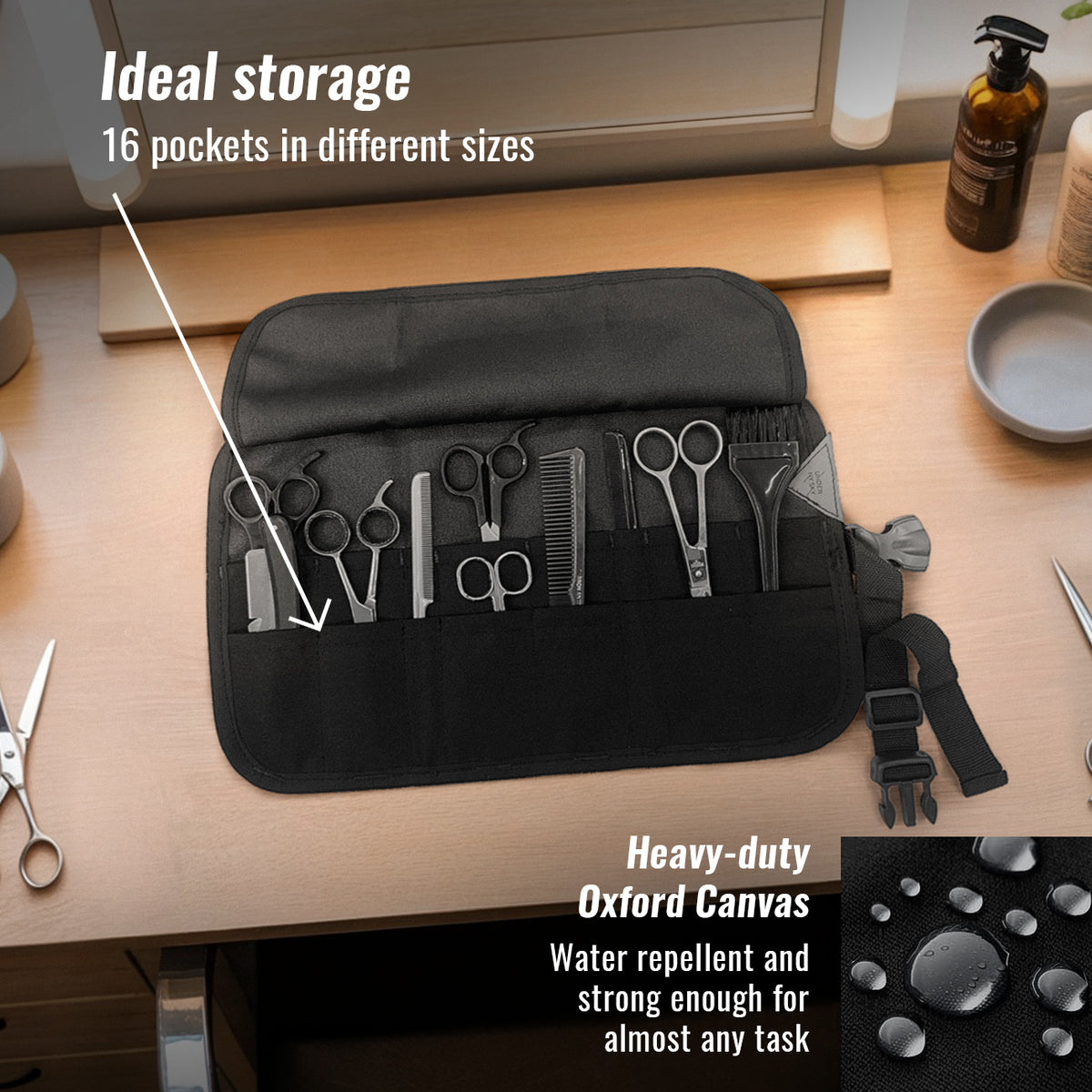 Scissors Roll Up Holder – Professional Oxford Canvas Pouch Case for Hair Stylists, Barbers & Hairdressers – Organizer for Hair Cutting Shears & Salon Tools - Under NY Sky