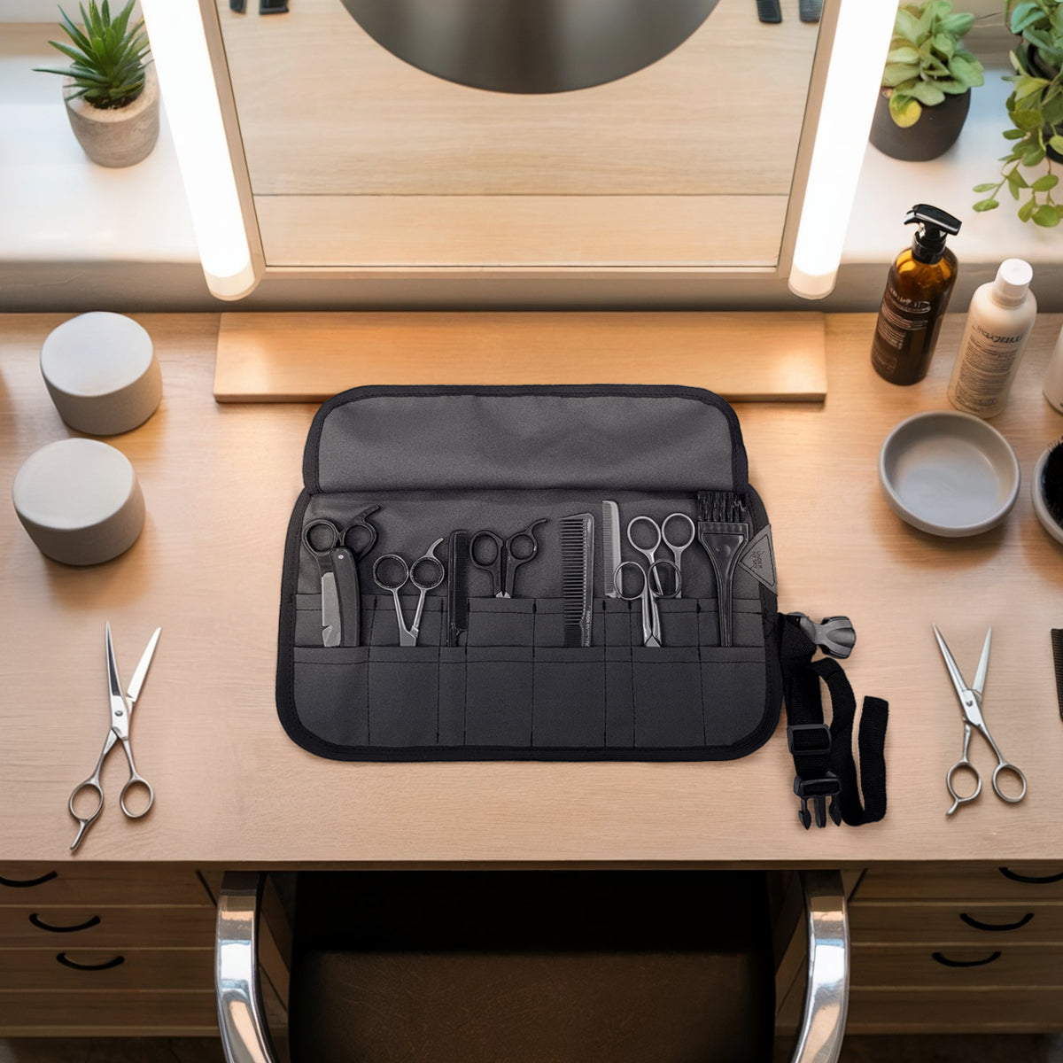 Scissors Roll Up Holder – Professional Oxford Canvas Pouch Case for Hair Stylists, Barbers & Hairdressers – Organizer for Hair Cutting Shears & Salon Tools - Under NY Sky