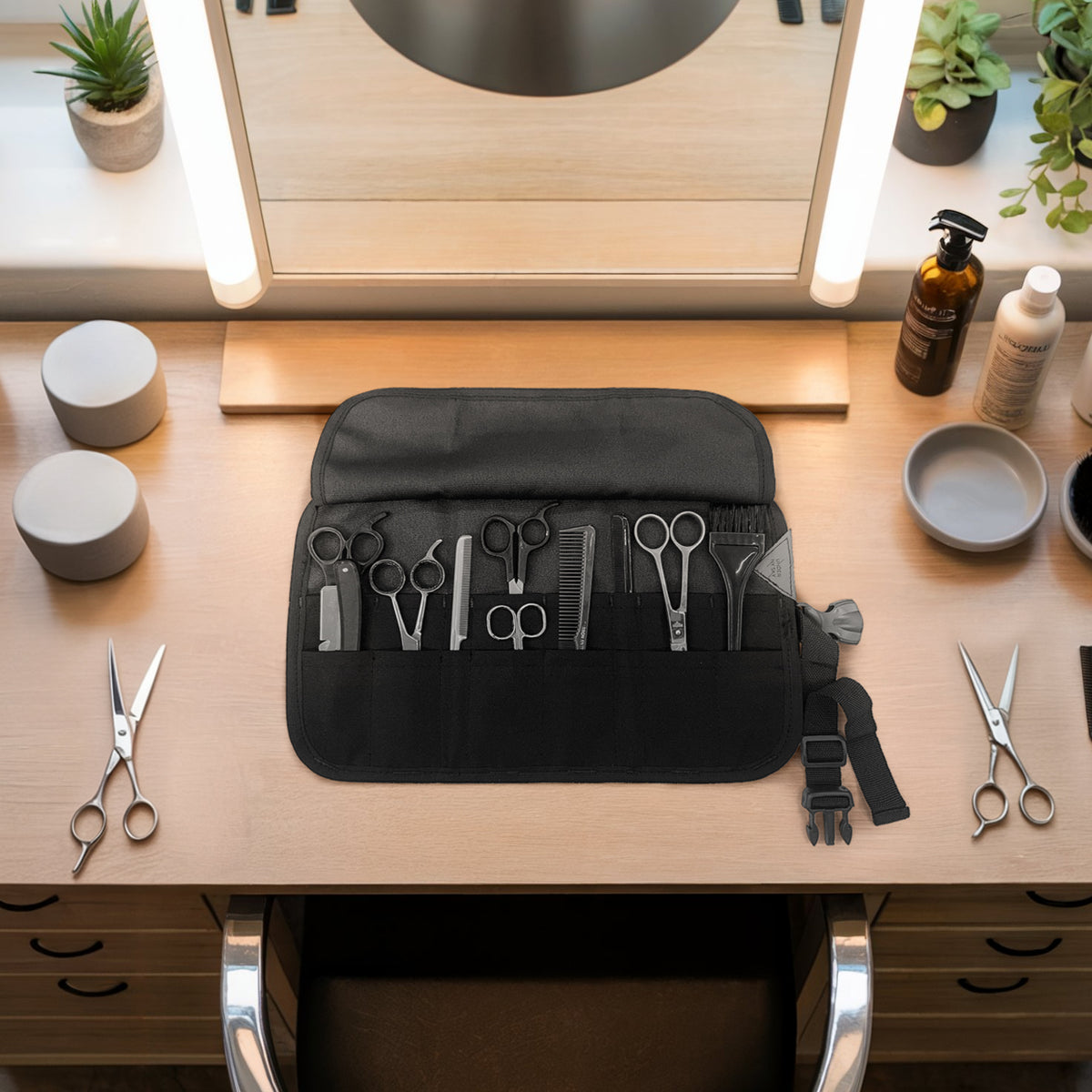 Scissors Roll Up Holder – Professional Oxford Canvas Pouch Case for Hair Stylists, Barbers & Hairdressers – Organizer for Hair Cutting Shears & Salon Tools - Under NY Sky